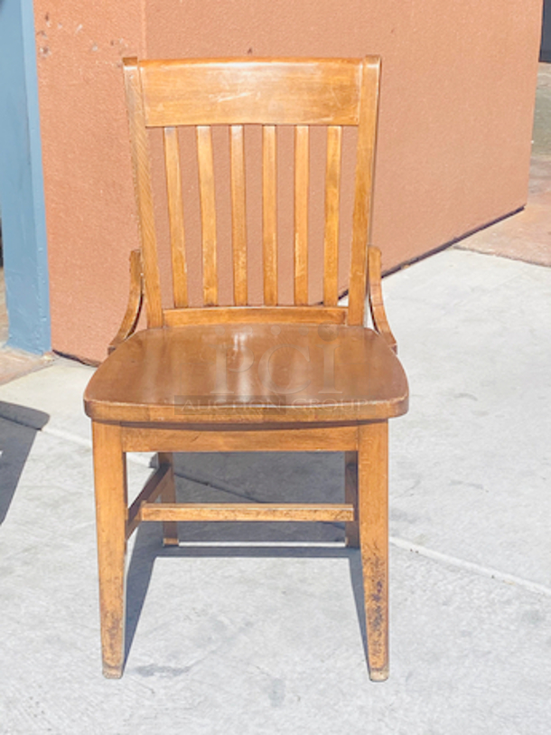 AWESOME!! Set of 3 Vertical Slat Wood Restaurant Chairs. 

17x16x35

3x Your Bid
 - Image 2 of 6