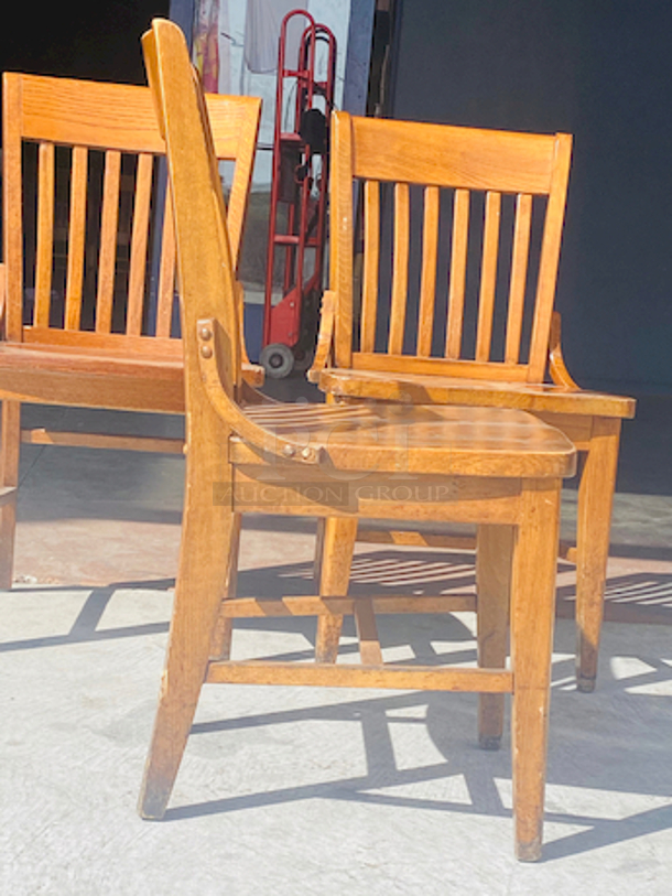 AWESOME!! Set of 3 Vertical Slat Wood Restaurant Chairs. 

17x16x35

3x Your Bid
 - Image 3 of 6