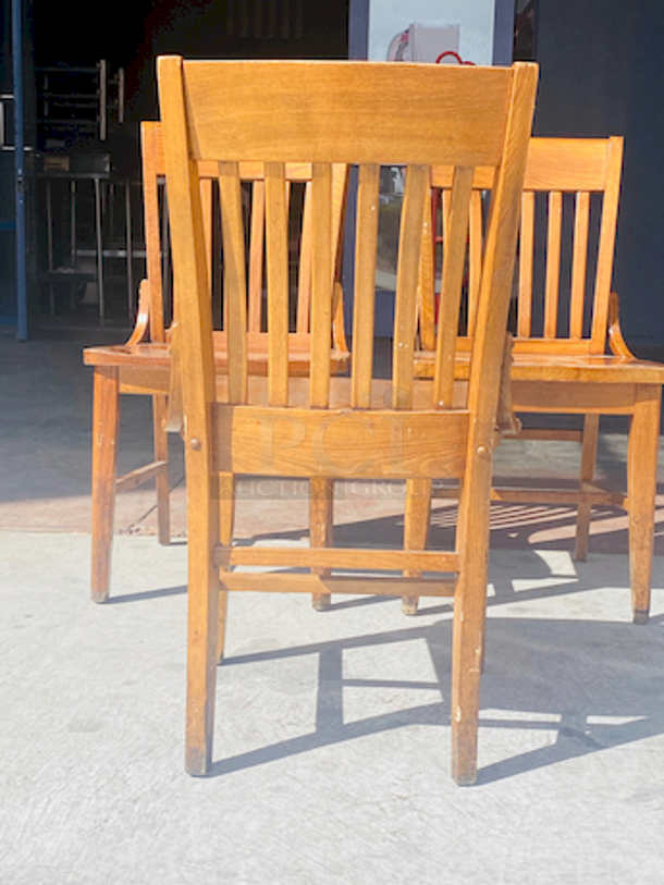 AWESOME!! Set of 3 Vertical Slat Wood Restaurant Chairs. 

17x16x35

3x Your Bid
 - Image 4 of 6