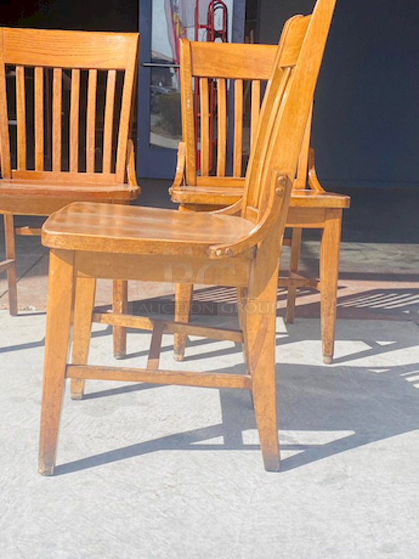 AWESOME!! Set of 3 Vertical Slat Wood Restaurant Chairs. 

17x16x35

3x Your Bid
 - Image 5 of 6