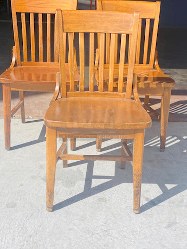 AWESOME!! Set of 3 Vertical Slat Wood Restaurant Chairs. 

17x16x35

3x Your Bid
 - Image 6 of 6