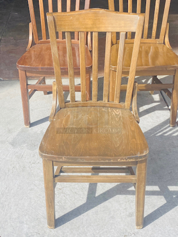BEAUTIFUL! Solid Wood Vertical Slat Chairs with Rounded Back. 

17x16x35

3x Your Bid

Some Chairs are slightly darker than others.  - Image 3 of 7