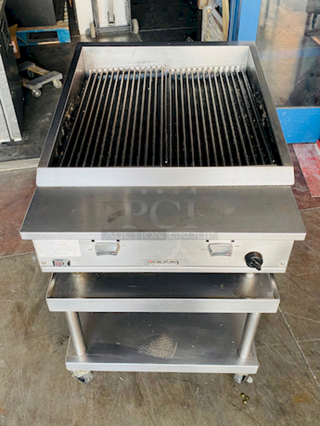 LINE SAVER! Vulcan VTEC25 Natural Gas 25" Infrared Charbroiler - 44,000 BTU

Overall Dimensions:
Width: 25 3/8"
Depth: 35 1/8"
Height: 16 3/8"

Broiling Area Dimensions:
Width: 22"
Depth: 25 1/4"

Equipment Stand Not Included.