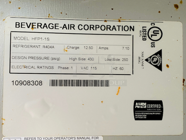 SWEET! Beverage-Air HFP1-1S Horizon Series 26" Solid Door Reach-In Freezer on Commercial Casters. Tested. Turns On. GETS FREEZING! 

Overall Dimensions:
Width: 26"
Depth: 33 3/4"
Height: 85"
Capacity: 21.06 cubic feet

115v, 1ph, 60hz

 - Image 6 of 6