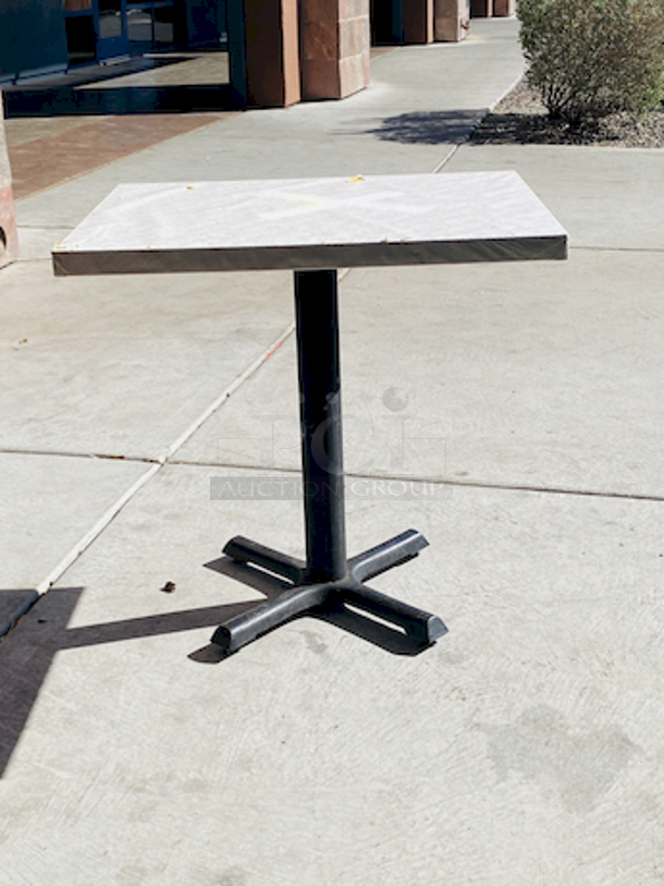 AWESOME!!! Wood Tables, 23-1/4x29-3/4.

The table and base are in perfect condition. The stapled-on vinyl cover is slightly damaged and can easily be replaced or covered with a table cloth.

23-3/4x29-3/4x30  - Image 1 of 6