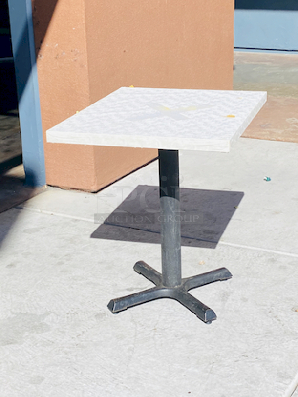 AWESOME!!! Wood Tables, 23-1/4x29-3/4.

The table and base are in perfect condition. The stapled-on vinyl cover is slightly damaged and can easily be replaced or covered with a table cloth.

23-3/4x29-3/4x30  - Image 3 of 6