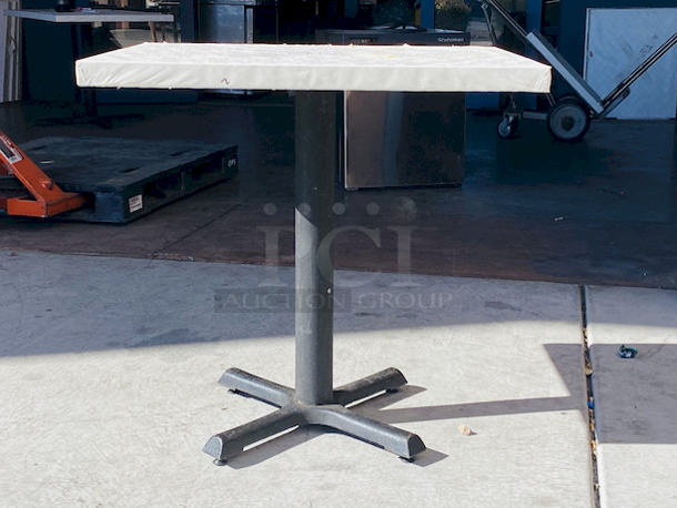 AWESOME!!! Wood Tables, 23-1/4x29-3/4.

The table and base are in perfect condition. The stapled-on vinyl cover is slightly damaged and can easily be replaced or covered with a table cloth.

23-3/4x29-3/4x30  - Image 5 of 6