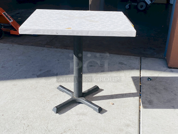 AWESOME!!! Wood Tables, 23-1/4x29-3/4.

The table and base are in perfect condition. The stapled-on vinyl cover is slightly damaged and can easily be replaced or covered with a table cloth.

23-3/4x29-3/4x30  - Image 3 of 5