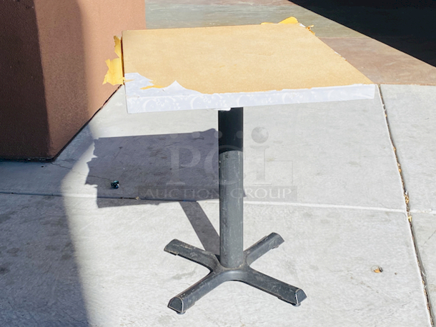 AWESOME!!! Wood Tables, 23-1/4x29-3/4.

The table and base are in perfect condition. The stapled-on vinyl cover is slightly damaged and can easily be replaced or covered with a table cloth.

23-3/4x29-3/4x30  - Image 2 of 4