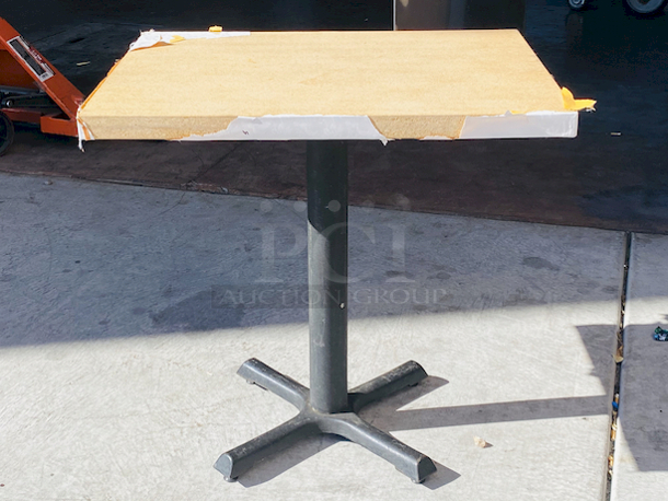 AWESOME!!! Wood Tables, 23-1/4x29-3/4.

The table and base are in perfect condition. The stapled-on vinyl cover is slightly damaged and can easily be replaced or covered with a table cloth.

23-3/4x29-3/4x30  - Image 3 of 4