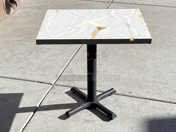 AWESOME!!! Wood Tables, 23-1/4x29-3/4.

The table and base are in perfect condition. The stapled-on vinyl cover is slightly damaged and can easily be replaced or covered with a table cloth.

23-3/4x29-3/4x30  - Image 4 of 6