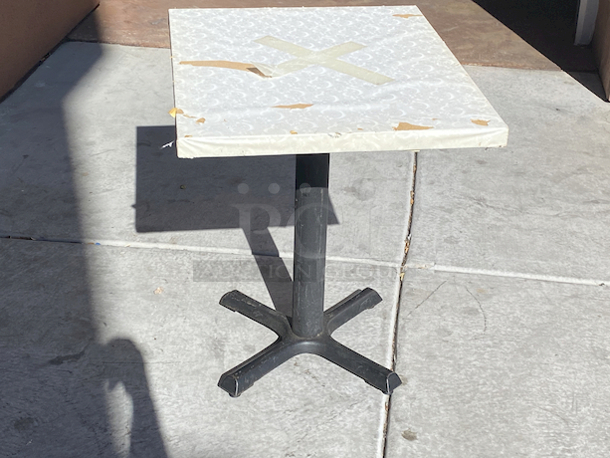 AWESOME!!! Wood Tables, 23-1/4x29-3/4.

The table and base are in perfect condition. The stapled-on vinyl cover is slightly damaged and can easily be replaced or covered with a table cloth.

23-3/4x29-3/4x30  - Image 5 of 6