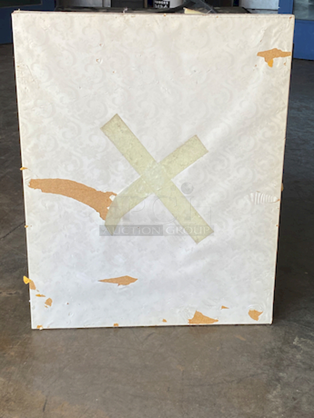 AWESOME!!! Wood Tables, 23-1/4x29-3/4.

The table and base are in perfect condition. The stapled-on vinyl cover is slightly damaged and can easily be replaced or covered with a table cloth.

23-3/4x29-3/4x30  - Image 6 of 6