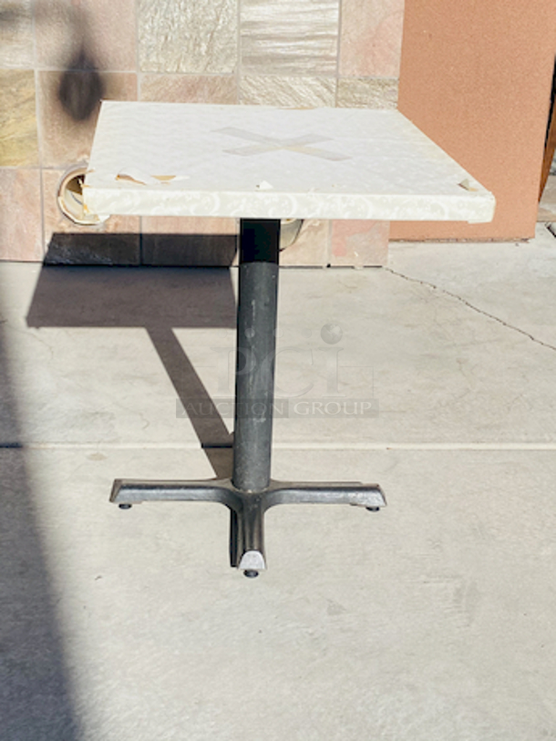 AWESOME!!! Wood Tables, 23-1/4x29-3/4.

The table and base are in perfect condition. The stapled-on vinyl cover is slightly damaged and can easily be replaced or covered with a table cloth.

23-3/4x29-3/4x30  - Image 3 of 6
