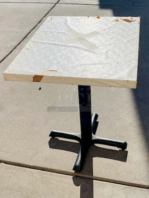 AWESOME!!! Wood Tables, 23-1/4x29-3/4.

The table and base are in perfect condition. The stapled-on vinyl cover is slightly damaged and can easily be replaced or covered with a table cloth.

23-3/4x29-3/4x30  - Image 5 of 6