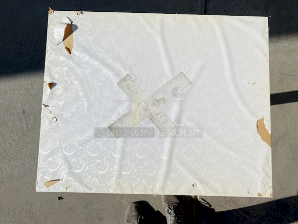 AWESOME!!! Wood Tables, 23-1/4x29-3/4.

The table and base are in perfect condition. The stapled-on vinyl cover is slightly damaged and can easily be replaced or covered with a table cloth.

23-3/4x29-3/4x30  - Image 6 of 6