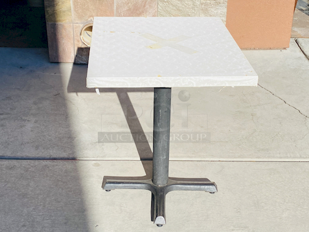 AWESOME!!! Wood Tables, 23-1/4x29-3/4.

The table and base are in perfect condition. The stapled-on vinyl cover is slightly damaged and can easily be replaced or covered with a table cloth.

23-3/4x29-3/4x30  - Image 2 of 5