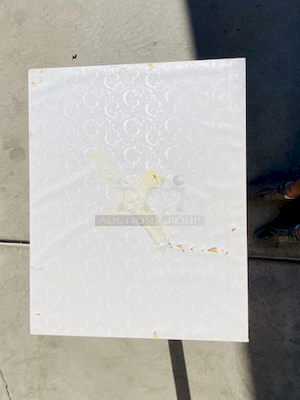 AWESOME!!! Wood Tables, 23-1/4x29-3/4.

The table and base are in perfect condition. The stapled-on vinyl cover is slightly damaged and can easily be replaced or covered with a table cloth.

23-3/4x29-3/4x30  - Image 5 of 5
