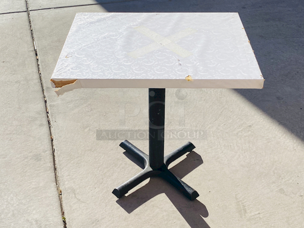 AWESOME!!! Wood Tables, 23-1/4x29-3/4.

The table and base are in perfect condition. The stapled-on vinyl cover is slightly damaged and can easily be replaced or covered with a table cloth.

23-3/4x29-3/4x30  - Image 3 of 6