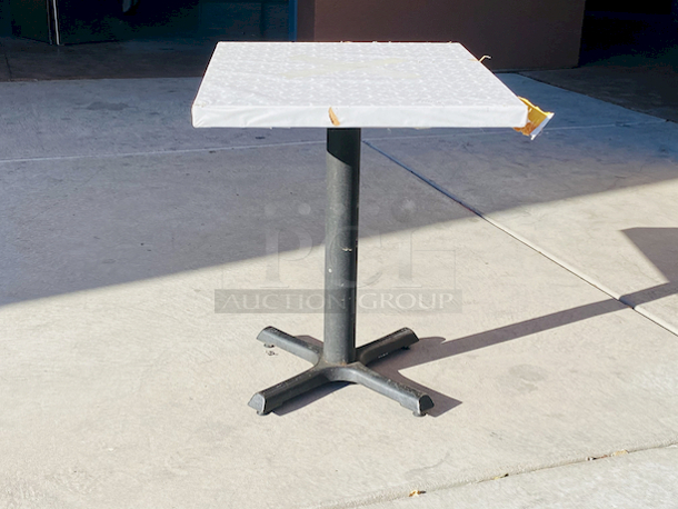 AWESOME!!! Wood Tables, 23-1/4x29-3/4.

The table and base are in perfect condition. The stapled-on vinyl cover is slightly damaged and can easily be replaced or covered with a table cloth.

23-3/4x29-3/4x30  - Image 4 of 6
