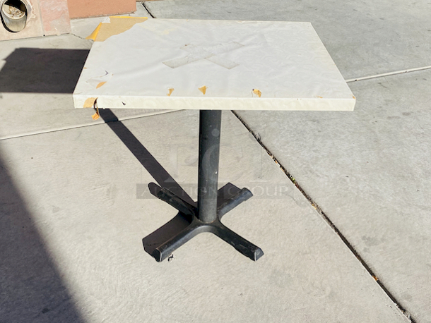AWESOME!!! Wood Tables, 23-1/4x29-3/4.

The table and base are in perfect condition. The stapled-on vinyl cover is slightly damaged and can easily be replaced or covered with a table cloth.

23-3/4x29-3/4x30  - Image 1 of 6