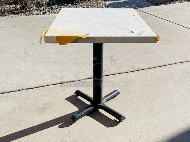 AWESOME!!! Wood Tables, 23-1/4x29-3/4.

The table and base are in perfect condition. The stapled-on vinyl cover is slightly damaged and can easily be replaced or covered with a table cloth.

23-3/4x29-3/4x30  - Image 4 of 6