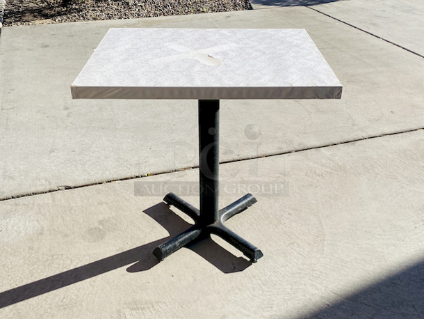 AWESOME!!! Wood Tables, 23-1/4x29-3/4.

The table and base are in perfect condition. The stapled-on vinyl cover is slightly damaged and can easily be replaced or covered with a table cloth.

23-3/4x29-3/4x30 