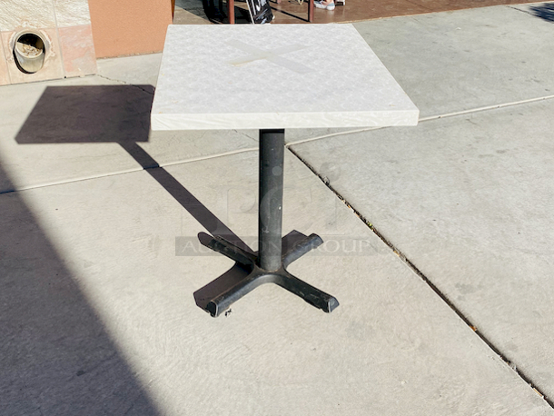 AWESOME!!! Wood Tables, 23-1/4x29-3/4.

The table and base are in perfect condition. The stapled-on vinyl cover is slightly damaged and can easily be replaced or covered with a table cloth.

23-3/4x29-3/4x30  - Image 2 of 6