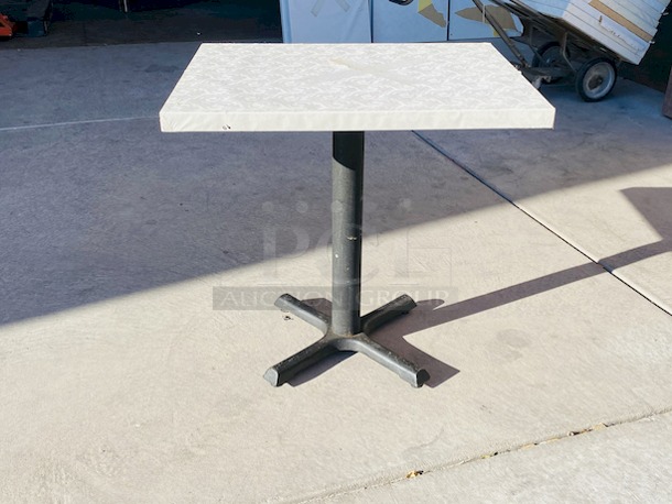 AWESOME!!! Wood Tables, 23-1/4x29-3/4.

The table and base are in perfect condition. The stapled-on vinyl cover is slightly damaged and can easily be replaced or covered with a table cloth.

23-3/4x29-3/4x30  - Image 3 of 6