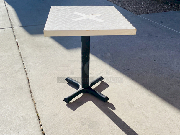 AWESOME!!! Wood Tables, 23-1/4x29-3/4.

The table and base are in perfect condition. The stapled-on vinyl cover is slightly damaged and can easily be replaced or covered with a table cloth.

23-3/4x29-3/4x30  - Image 4 of 6