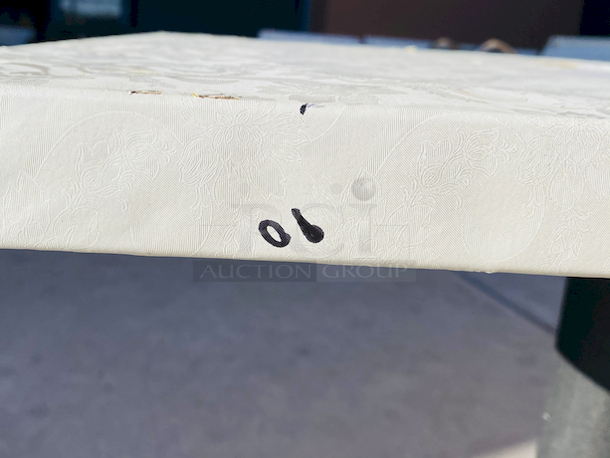 AWESOME!!! Wood Tables, 23-1/4x29-3/4.

The table and base are in perfect condition. The stapled-on vinyl cover is slightly damaged and can easily be replaced or covered with a table cloth.

23-3/4x29-3/4x30  - Image 5 of 6