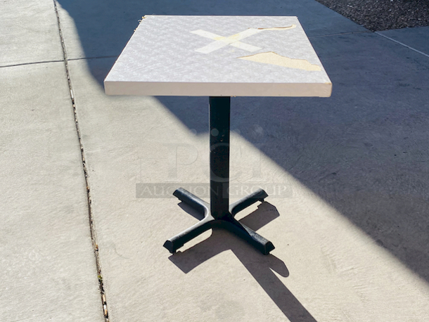 AWESOME!!! Wood Tables, 23-1/4x29-3/4.

The table and base are in perfect condition. The stapled-on vinyl cover is slightly damaged and can easily be replaced or covered with a table cloth.

23-3/4x29-3/4x30  - Image 3 of 5