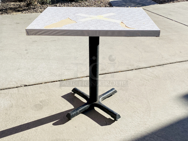 AWESOME!!! Wood Tables, 23-1/4x29-3/4.

The table and base are in perfect condition. The stapled-on vinyl cover is slightly damaged and can easily be replaced or covered with a table cloth.

23-3/4x29-3/4x30  - Image 4 of 5