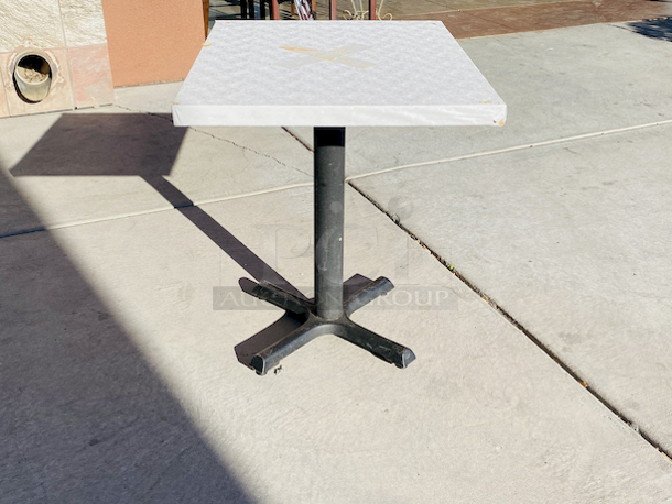 AWESOME!!! Wood Tables, 23-1/4x29-3/4.

The table and base are in perfect condition. The stapled-on vinyl cover is slightly damaged and can easily be replaced or covered with a table cloth.

23-3/4x29-3/4x30 