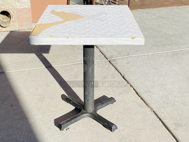 AWESOME!!! Wood Tables, 23-1/4x29-3/4.

The table and base are in perfect condition. The stapled-on vinyl cover is slightly damaged and can easily be replaced or covered with a table cloth.

23-3/4x29-3/4x30 