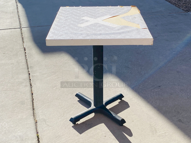 AWESOME!!! Wood Tables, 23-1/4x29-3/4.

The table and base are in perfect condition. The stapled-on vinyl cover is slightly damaged and can easily be replaced or covered with a table cloth.

23-3/4x29-3/4x30  - Image 3 of 7