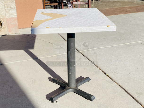 AWESOME!!! Wood Tables, 23-1/4x29-3/4.

The table and base are in perfect condition. The stapled-on vinyl cover is slightly damaged and can easily be replaced or covered with a table cloth.

23-3/4x29-3/4x30  - Image 5 of 7