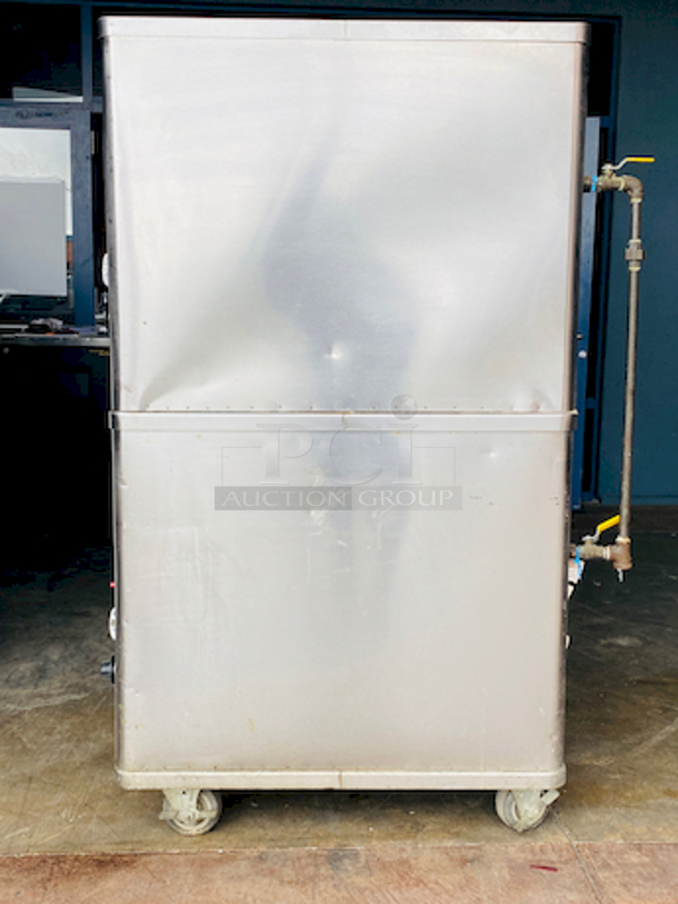 PRISTINE!! Blodgett 981 Natural Gas Multi-Purpose Double Deck Oven with Draft Diverter - 100,000 BTU. On Commercial Casters.    Can be used for: roasts, pastries, cakes, artesian breads, pizzas, and more 42"W x 32"D deck interior, (4) sections, consists of (4) 7" high baking compartments per section, (FTDO) 200-500°F mechanical thermostat, counter-balanced doors with heavy chrome handle, angle iron frame, steel deck, crown angle trim, aluminized steel interior, stainless steel top, front, sides and back  Overall Dimensions: Width: 60" Depth: 38 1/2" Height: 68 13/16" Interior Dimensions (Per Oven): Width: 42" Depth: 32" Height: 7" Deck Thickness: 1" - Image 2 of 11