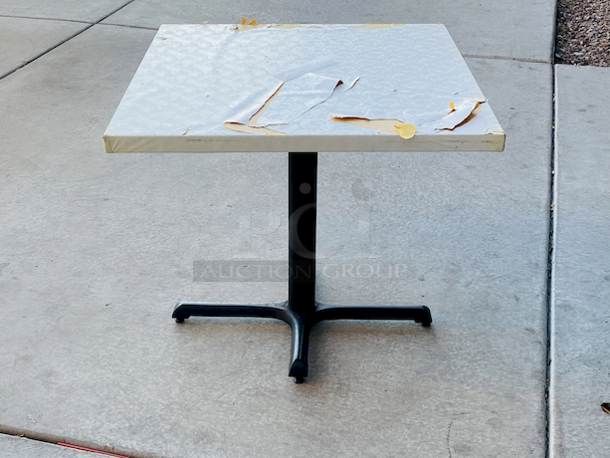 AWESOME!!! Wood Tables, 31-3/4x29-3/4.

The table and base are in perfect condition. The stapled-on vinyl cover is slightly damaged and can easily be replaced or covered with a table cloth.

23-3/4x29-3/4x30  - Image 3 of 4