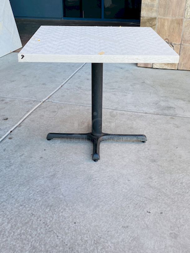 AWESOME!!! Wood Tables, 31-3/4x29-3/4.

The table and base are in perfect condition. The stapled-on vinyl cover is slightly damaged and can easily be replaced or covered with a table cloth.

23-3/4x29-3/4x30  - Image 1 of 4