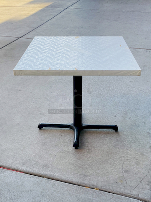 AWESOME!!! Wood Tables, 31-3/4x29-3/4.

The table and base are in perfect condition. The stapled-on vinyl cover is slightly damaged and can easily be replaced or covered with a table cloth.

23-3/4x29-3/4x30  - Image 3 of 4