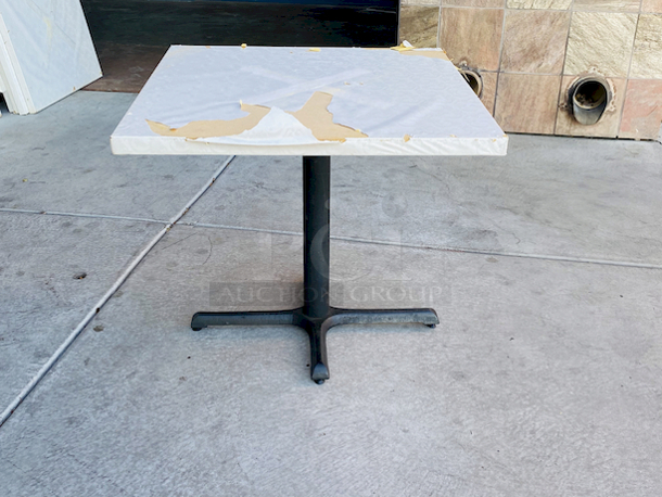 AWESOME!!! Wood Tables, 31-3/4x29-3/4.

The table and base are in perfect condition. The stapled-on vinyl cover is slightly damaged and can easily be replaced or covered with a table cloth.

23-3/4x29-3/4x30  - Image 4 of 5