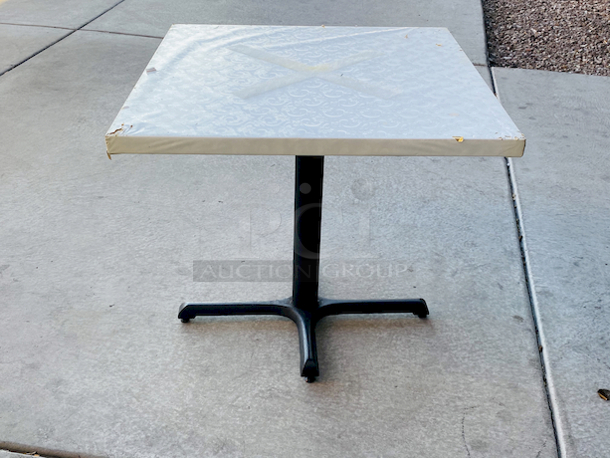 AWESOME!!! Wood Tables, 31-3/4x29-3/4.

The table and base are in perfect condition. The stapled-on vinyl cover is slightly damaged and can easily be replaced or covered with a table cloth.

23-3/4x29-3/4x30  - Image 3 of 5