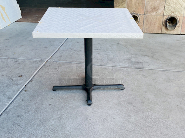 AWESOME!!! Wood Tables, 31-3/4x29-3/4.

The table and base are in perfect condition. The stapled-on vinyl cover is slightly damaged and can easily be replaced or covered with a table cloth.

23-3/4x29-3/4x30  - Image 1 of 5