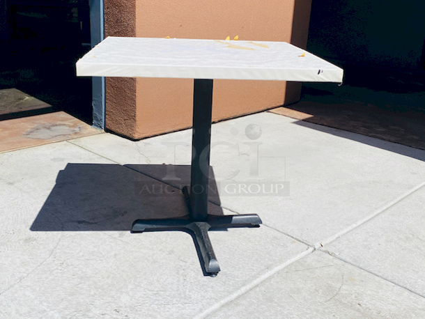 AWESOME!!! Wood Tables, 31-3/4x29-3/4.

The table and base are in perfect condition. The stapled-on vinyl cover is slightly damaged and can easily be replaced or covered with a table cloth.

23-3/4x29-3/4x30  - Image 2 of 4