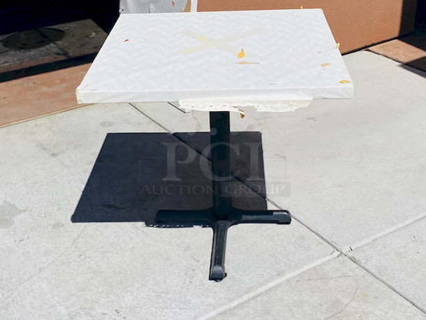 AWESOME!!! Wood Tables, 31-3/4x29-3/4.

The table and base are in perfect condition. The stapled-on vinyl cover is slightly damaged and can easily be replaced or covered with a table cloth.

23-3/4x29-3/4x30  - Image 2 of 5