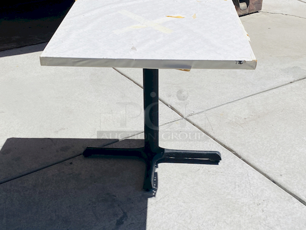 AWESOME!!! Wood Tables, 31-3/4x29-3/4.

The table and base are in perfect condition. The stapled-on vinyl cover is slightly damaged and can easily be replaced or covered with a table cloth.

23-3/4x29-3/4x30  - Image 3 of 5