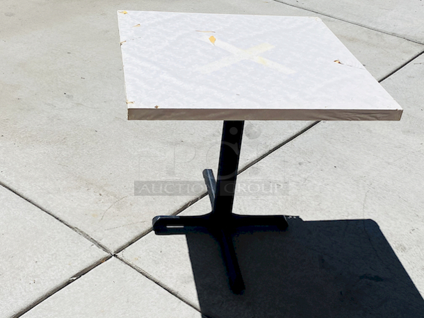 AWESOME!!! Wood Tables, 31-3/4x29-3/4.

The table and base are in perfect condition. The stapled-on vinyl cover is slightly damaged and can easily be replaced or covered with a table cloth.

23-3/4x29-3/4x30  - Image 4 of 5