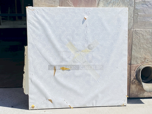 AWESOME!!! Wood Tables, 31-3/4x29-3/4.

The table and base are in perfect condition. The stapled-on vinyl cover is slightly damaged and can easily be replaced or covered with a table cloth.

23-3/4x29-3/4x30  - Image 5 of 5