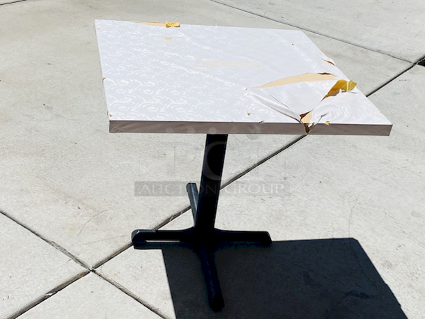AWESOME!!! Wood Tables, 31-3/4x29-3/4.

The table and base are in perfect condition. The stapled-on vinyl cover is slightly damaged and can easily be replaced or covered with a table cloth.

23-3/4x29-3/4x30  - Image 4 of 5